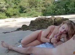 Spanish blonde sucking cock on deserted beach